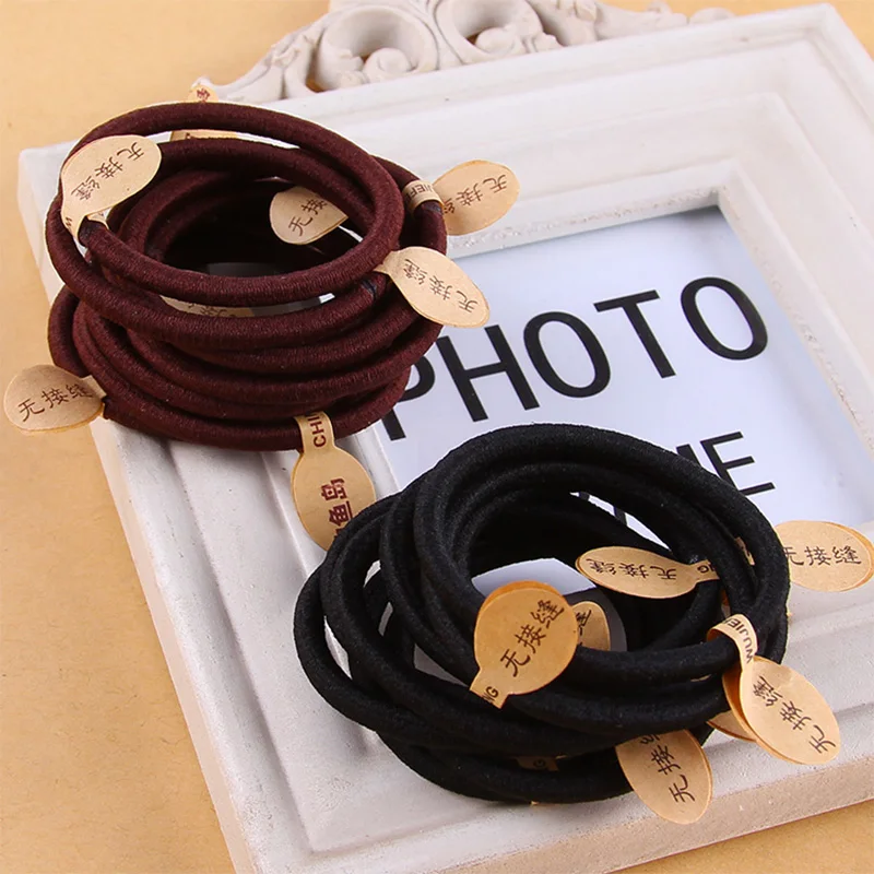 

10pcs/Lot High Quality Simple Black Brown Elastic Hair Bands Women Headband Hair Ropes Rubber Band Lady Hair Accessories Tie Gum