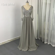 Платье с рукавом три четверти для мамы невесты, v-образный вырез, трапециевидный пол, длинный шифоновый Кристалл Блестки из бисера