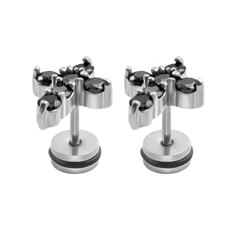 

1 Pair Punk Cross Earrings Black Earring Stud for Men Women Unisex Stainless Steel Zircon Earrings Men Ear Piercing