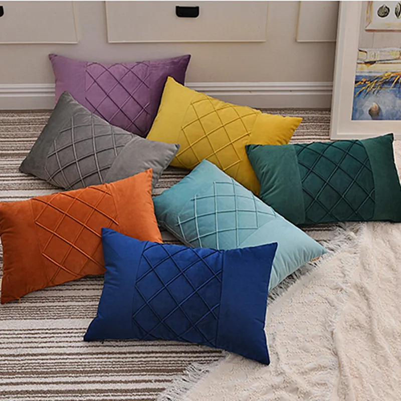

Luxurious Quilting Velvet Pillow Cover Decorative Grey Blue Cushion Cover Home Decor Geometric Throw Pillow 32x50cm Pillow Case