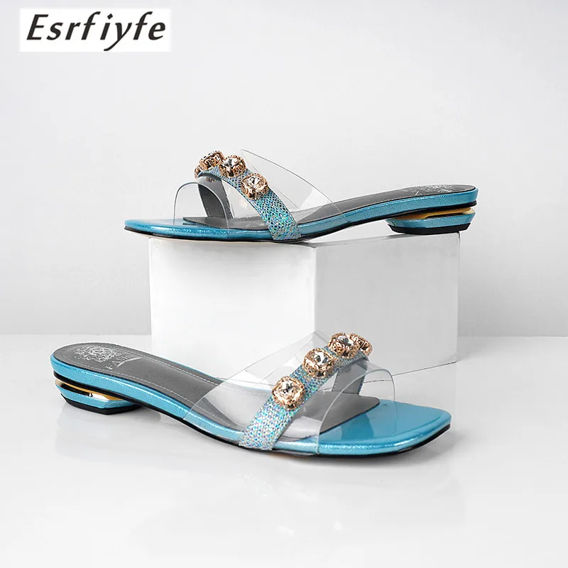 

ESRFIYFE 2019 New Genuine Leather Women Slippers Thick Heel Open Toe Shoes Woman Transparent Summer Party Shoes Casual Shoes