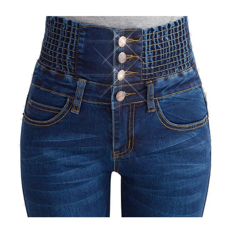 Alta cintura botón mujeres Vaqueros 2018 Corea nueva moda flaco lápiz Pantalones elástico Otoño Invierno Denim Pantalones jeanswomen fashion jeans - AliExpress