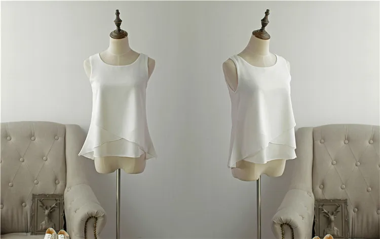 Banerdanni женская шифоновая блузка Новое поступление летние повседневные женские блузки без рукавов с круглым вырезом размера плюс 6XL однотонные рубашки