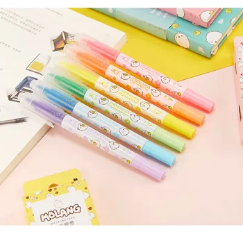 

6 pcs Kawaii Molang color highlighter marker pen Two side marker Cartoon Stationery Office accessories School supplies FB007