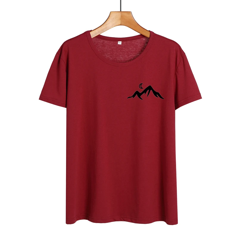Женские топы для походов и кемпинга, футболка с карманом и принтом горы Tumblr, хипстерская черная, белая хлопковая футболка, Повседневная футболка для женщин - Цвет: wine red-black
