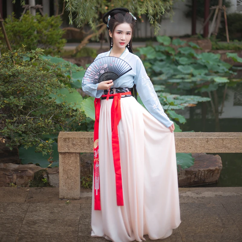 Hanfu женская летняя юбка с вышивкой и поясом Qi повседневный костюм для косплея