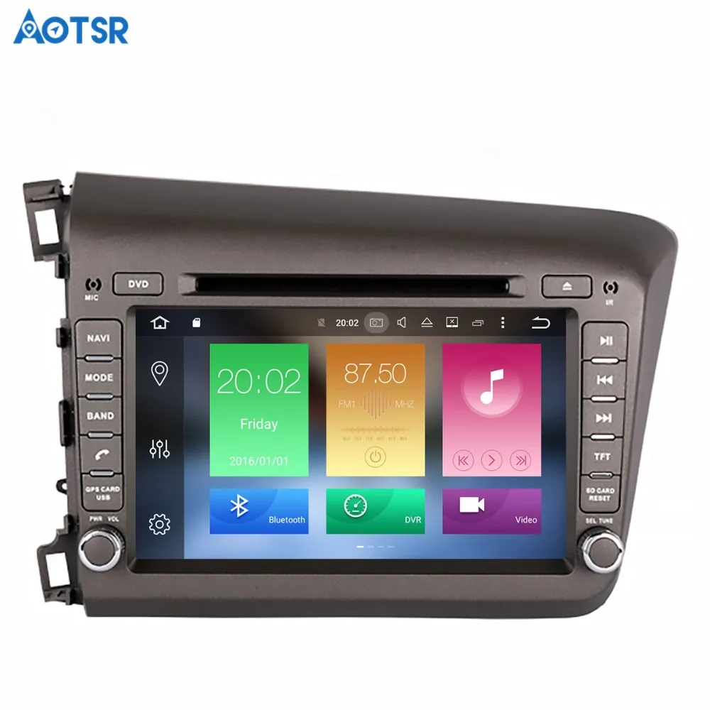 Excellent Aotsr Android 8.1 GPS navigation Car DVD Player For Honda Civic left 2012 2013 multimedia 2 din radio recorder 4GB+32GB 2GB+16GB 3