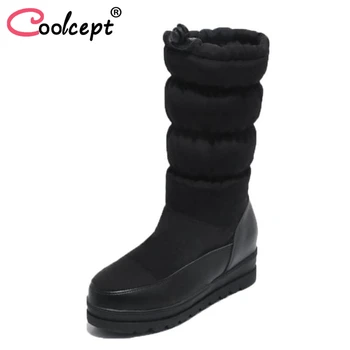 

Coolcept Women Snow Boots Plush Fur Warm Winter Shoes Women Platform Fashion Round Toe Mid Calf Boots Lady Footwear Size 33-43
