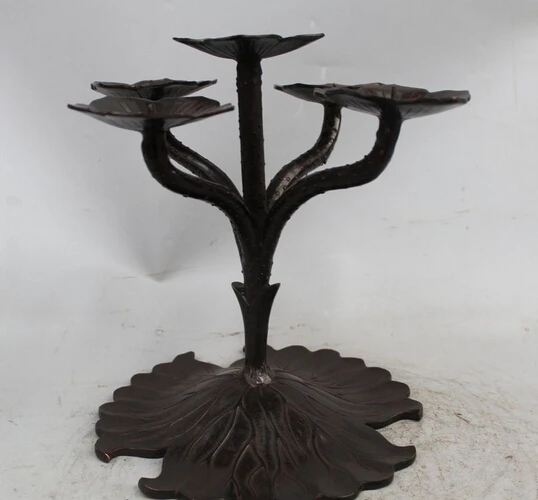 

wholesale factory 10"Chinese Palace Bronze Lotus Flower Leaf statue Candle Holder Candlestick