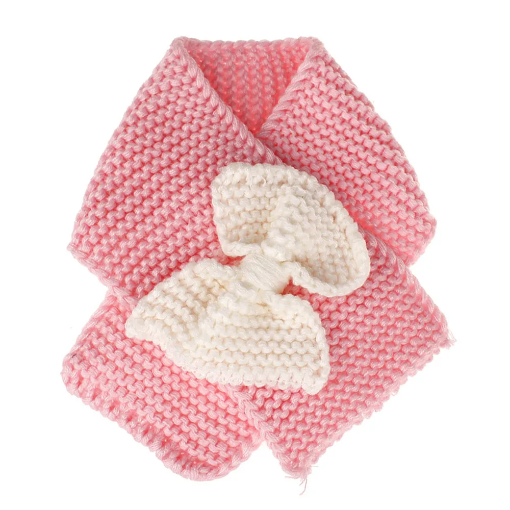 Осенне-зимний шарф для мальчиков и девочек, вязаный шарф с бантом, детский теплый шарф, Детские шарфы - Цвет: Pink