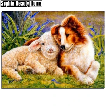 

Diy 5d Diamond Mosaic Full Drill Diamond Painting Cross Stitch Animal Dog and Sheep Diamond Embroidery kits Needlework 18B043