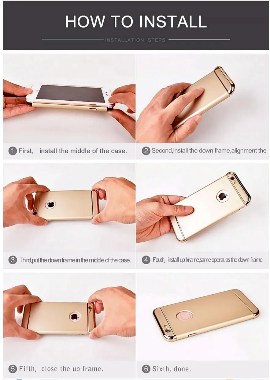 Luxury Gold Hard Case for iPhone 7 6 6s 5 5s SE X Back Cover Xs Max XR 11 Pro Removable 3 in 1 Case for iPhone 8 7 6 6s Plus Bag