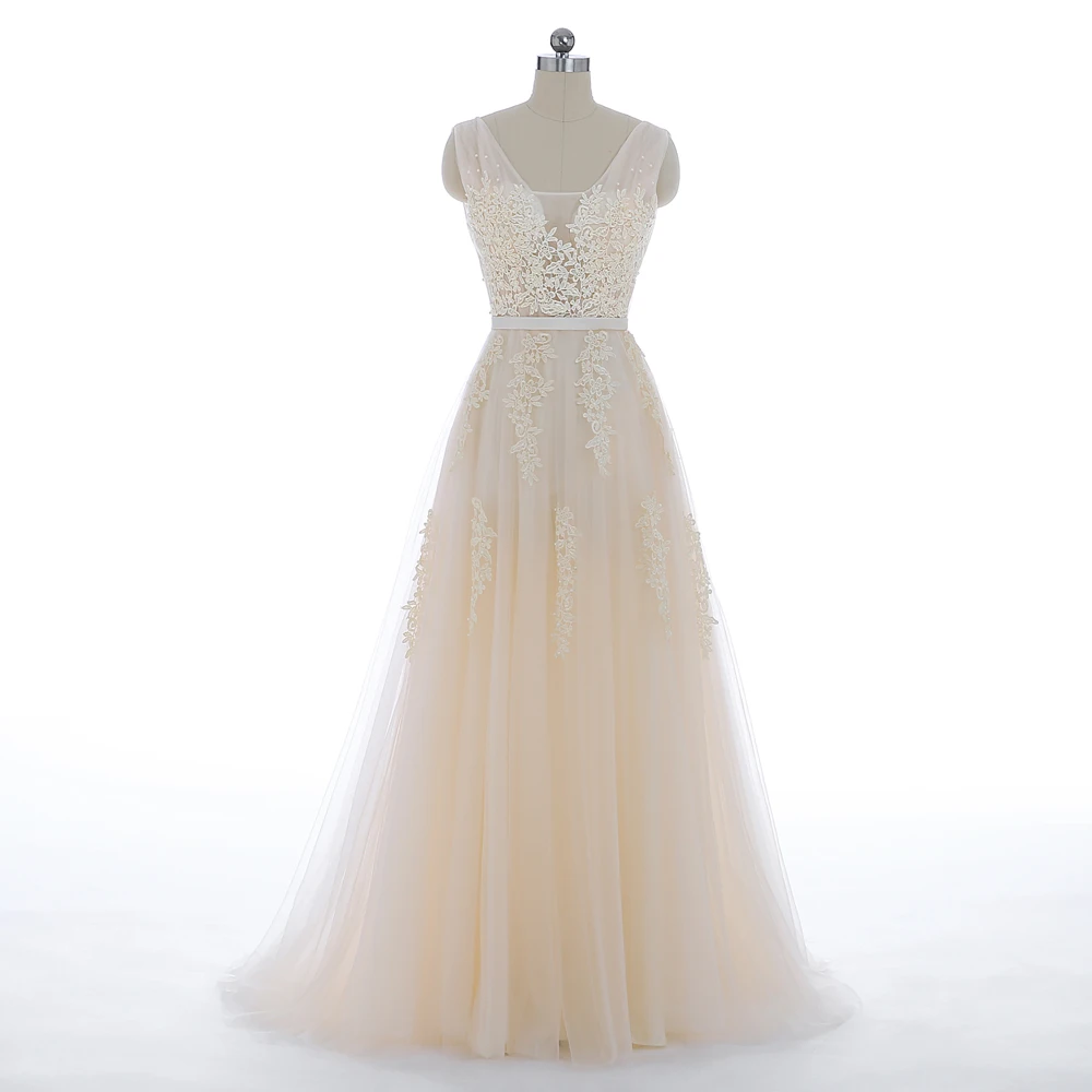 White Open Back Lace Vintage Boho Beach Wedding Dress