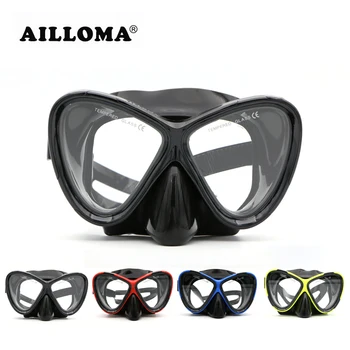 

AILLOMA Wide ViSion Diving Mask Scuba Underwater Anti Fog Swimming Glasses Black Silicone Snorkeling Set For Adults Goggles