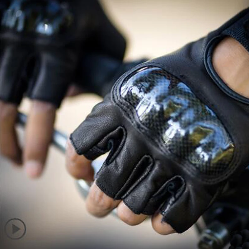Retro Leather Motorcycle riding gloves Men Half finger