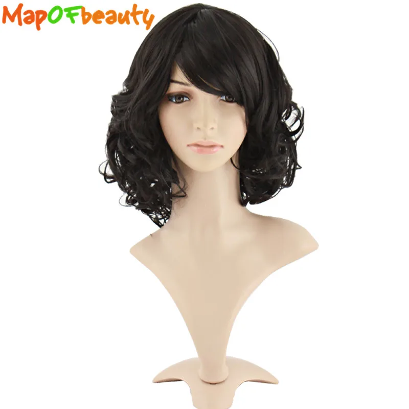 

MapofBeauty 14" Short Curly Black Brown Gold Blue Grey Cosplay Wig Nautral Wigs For Women Heat Resistant Synthetic Hair Peruca