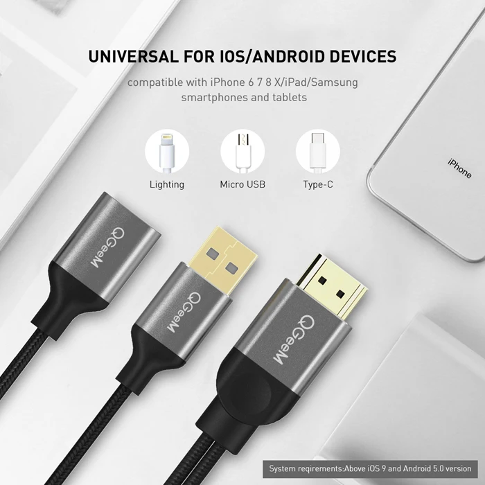 QGeeM USB к HDMI кабель для iPhone 8X7 6 Plus iPad ТВ Android телефонов к MHL адаптер 1080P конвертер для iPhone HDMI кабель