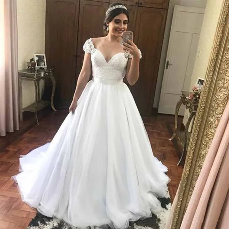 Vestido De Casamento кружево Милая средства ухода за кожей Шеи кепки рукавом свадебное платье длиной до пола вуаль, свадебные платья 2019 свадебное