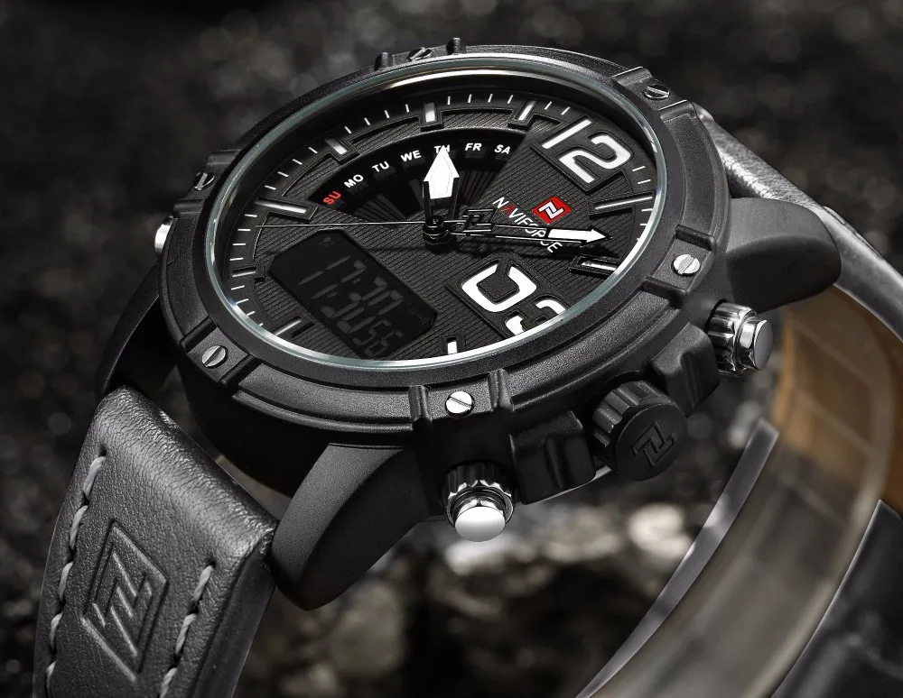 NAVIFORCE для мужчин модные спортивные часы мужские кожаные военные водонепроницаемые часы аналоговые Кварцевые Дата Relogio Masculino