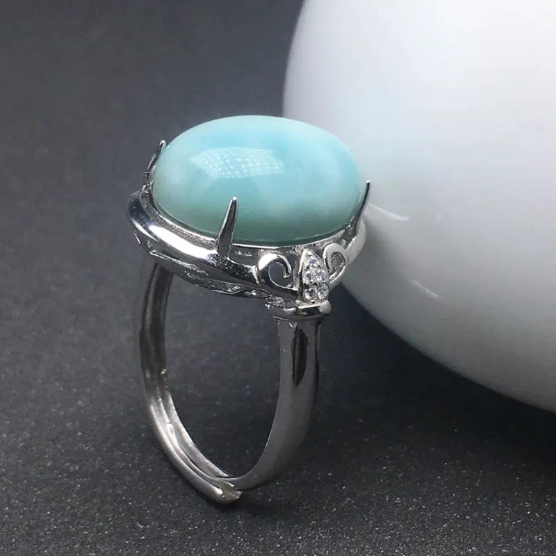 

CSJ Big Stone Larimar Ring 12*16MM Sterling 925 Silver Fine Jewelry for Women and Lady Wedding Engagement Party Gift in box