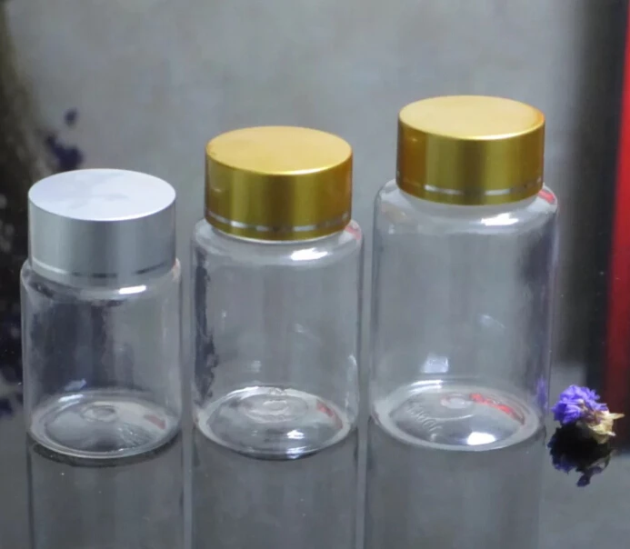 

20pcs 60ML Transparent Color PET Bottle with Aluminum Screw Metal Cap, Plastic Capsule Bottle, 60CC Pill Capsule Bottle Vial