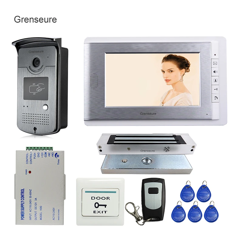 

Free Shipping Wired 7" Color Video Door Phone Intercom + RFID Access Door Camera + 1 Monitor + Electric Magnetic Lock In Stock