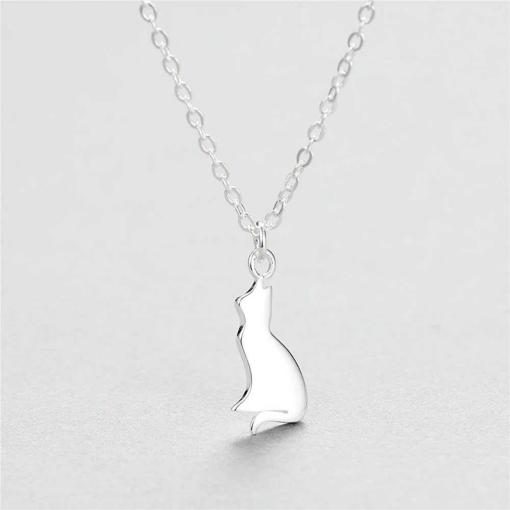 cute cat women necklace 100% 925 Sterling silver nacklace Jewellery Clavicle chain pendant charms chocker girl gift