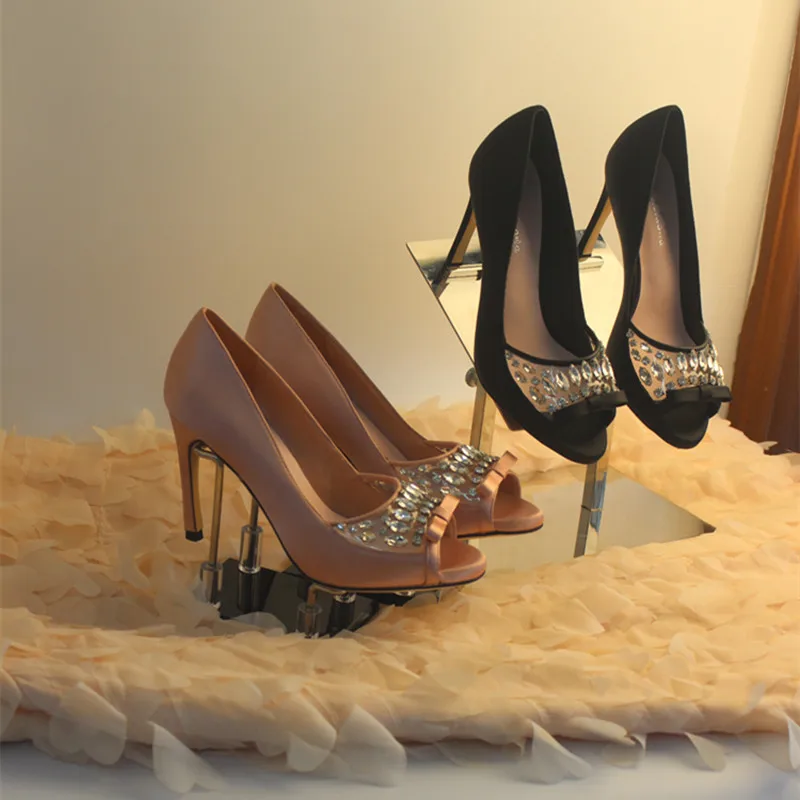 

2017 New Sweet Pumps Spring Summer Shoes Woman Silk Crystal Peep Toe Pumps Slip On Designer Woman Shoes Party Wedding Shoes Tide