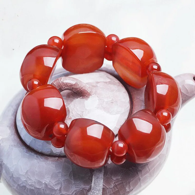 

Natural Red Agate Green Jade Bracelets Wholesale Carved Green Jade For Men and Women fashion jade jewelry