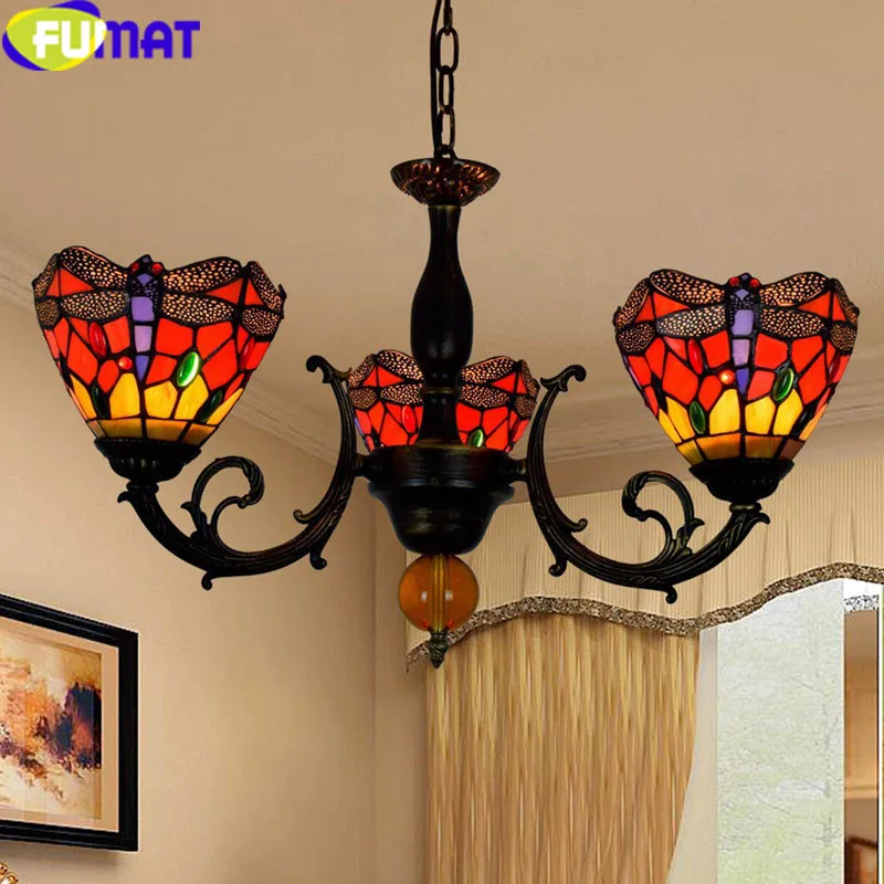 Люстры FUMAT со стрекозой витражное стекло Тиффани подвесной кухонный светильник