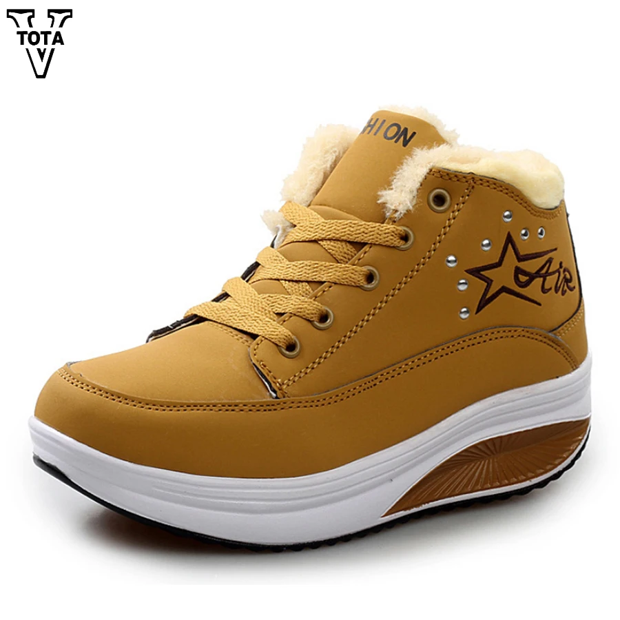 

VTOTA 2018 Fashion Women Boots Wedges Winter Shoes Casual Warm Height Increase Shoes Woman Boots Zapotos Mujer Slip On Lady