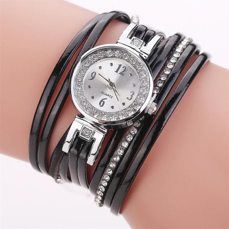 

New Fashion Women Thin Multi Layers Quartz Bracelet Watch Leather Weave Wrap Wristwatch High Quality bayan kol saati relogio