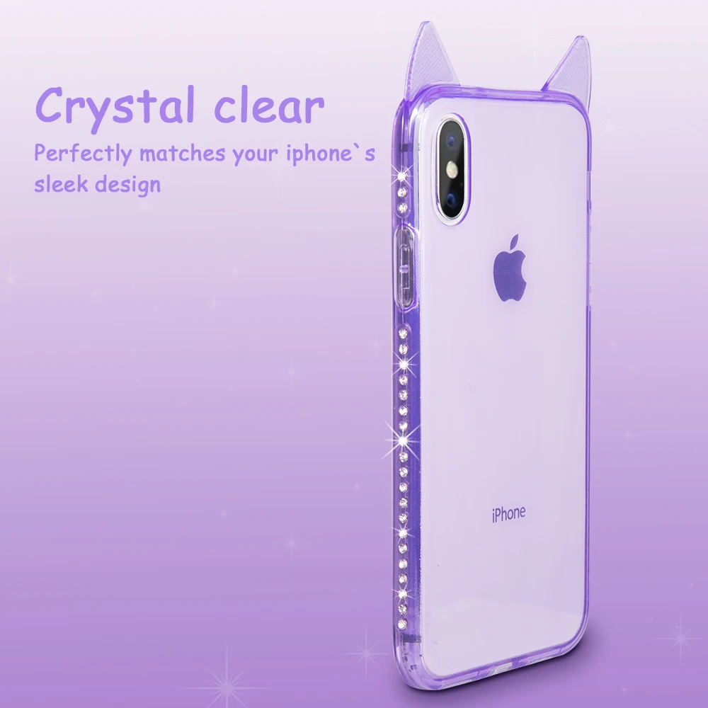 Чехол Ascromy для iPhone XS Max с милыми кошачьими ушками блестящий силиконовый
