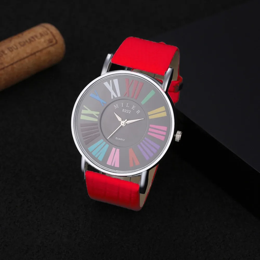 MILER Multicolor Roman Numerals Watch Women Watches Leather Ladies