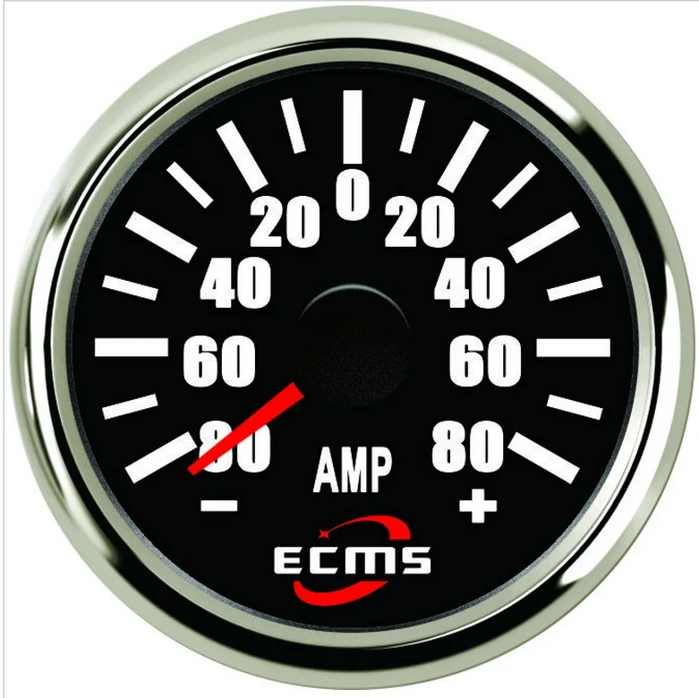 Marine Boat Car Truck Amperemeter With Current Pick-Up 80A 75mV 9-32VDC 52mm 316L Chrome Bezel black Dial PMA2-BS 80A 44c2 dc 75mv amperemeter gauge analog panel amp current meter50a 0 50a ammeter 3a 5a 10a 20a 30a 50a 100a 200a 300a 500a