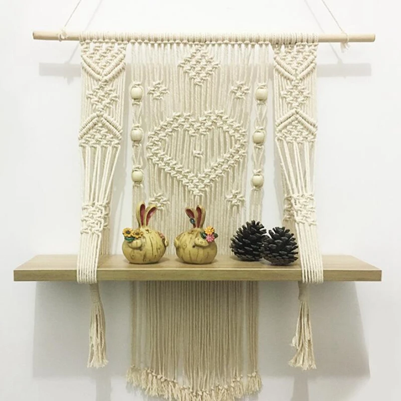 Tassel Tapestry Wall Hangings Hand-Woven Wall Decoration Bohemian Hand-Woven Line Tassels Tapestries Bedroom Wall Shelf Racks