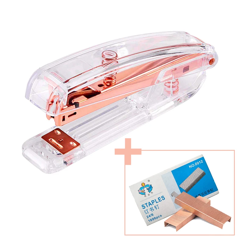 

New hand-held stapler Durable Rose gold plastic stapler School office supplies (Give 1 box of staples)