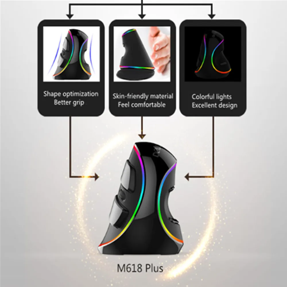 M618 PLUS, 6 кнопок, 4000 dpi, проводная эргономичная Вертикальная мышь, компьютерная игровая мышь с дыханием, RGB светильник, Mause для ноутбука, геймера