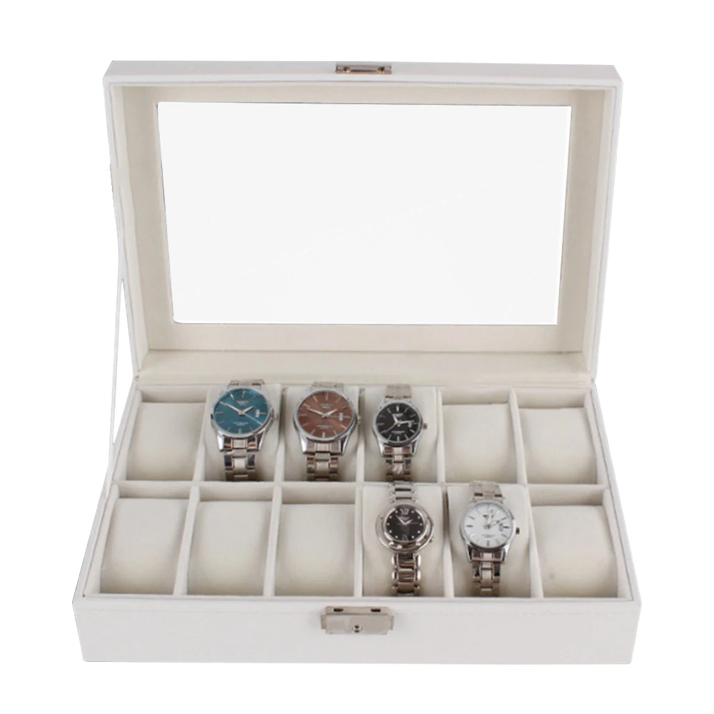 

Luxury White 12 Grids Watch Box Luxury White Color PU Leather Soft Feeling Watch Case For Men Gift Watch Storage Dispaly Box
