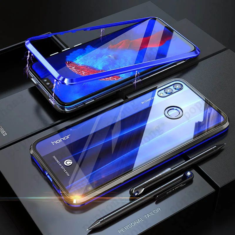 Закаленный стеклянный чехол для телефона металлический бампер для huawei mate 20 PRO mate 20 x P20 PRO P20 lite NOVA 4 3 3I 3E V20 Magic 2 honor 8x чехол - Цвет: Black-Blue