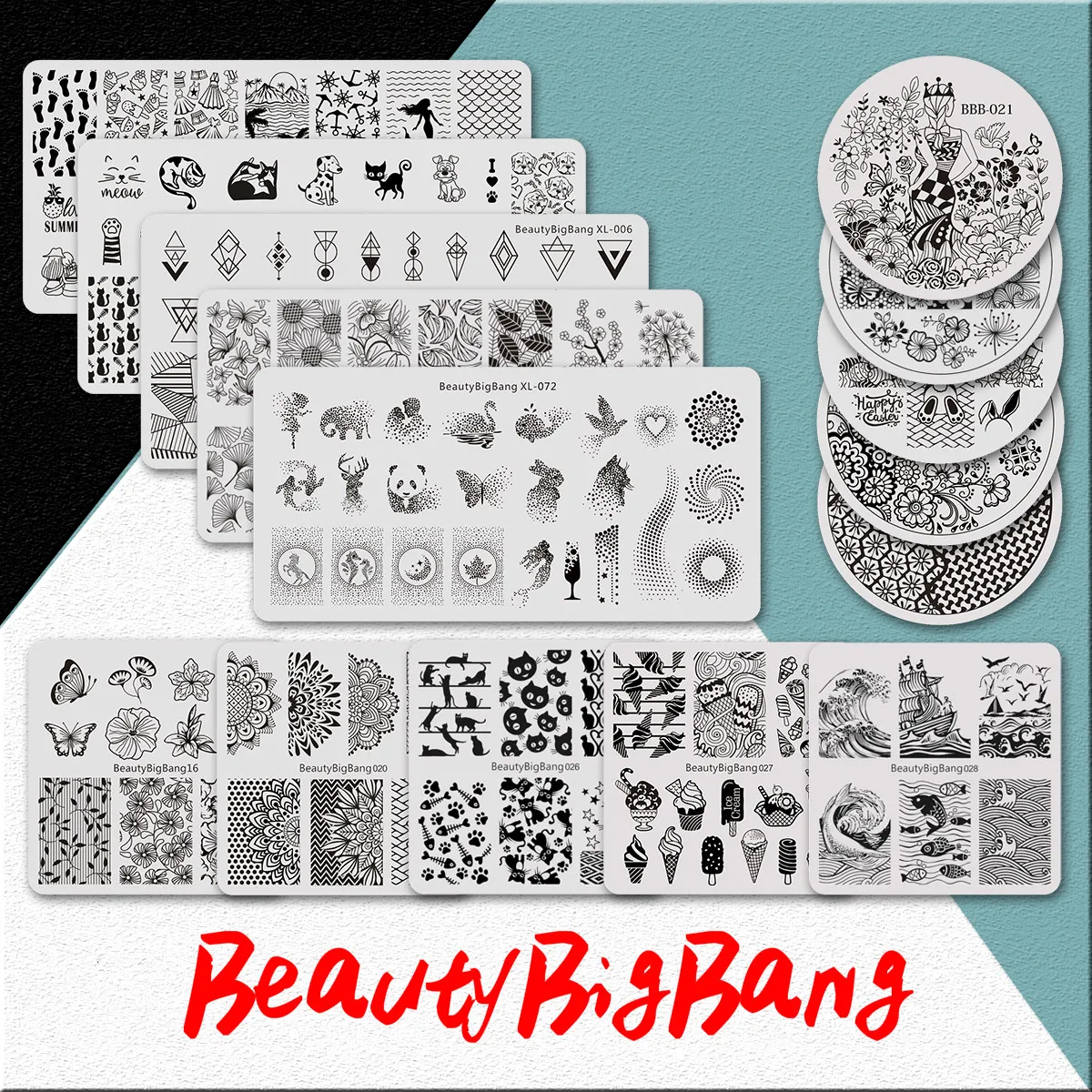 BEAUTYBIGBANG 6*12cm Nail Art Stamping Plates Rectangle Template Square Geometric stitching Sweater Pattern Flower XL042