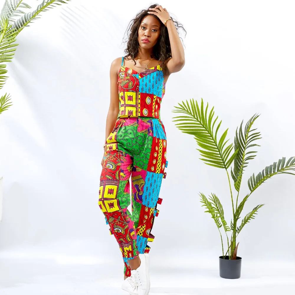 Африканская одежда для женщин Модный комплект слинг и брюки 2 шт. Анкара хлопок воск ткань традиционная одежда