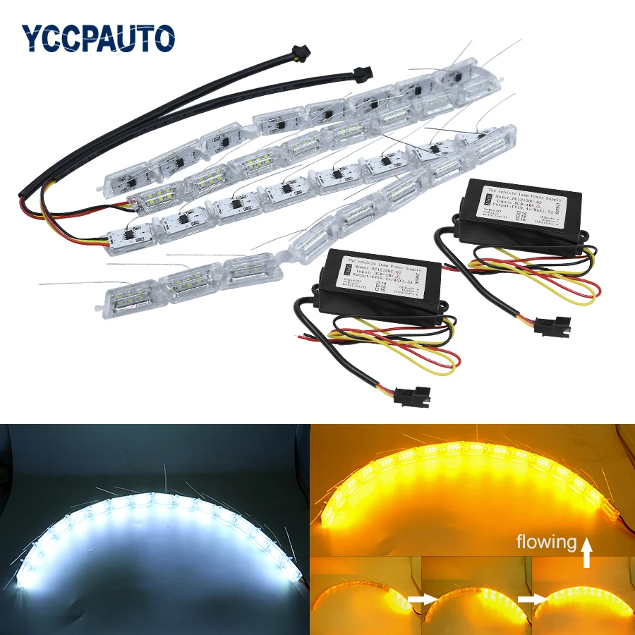 

YCCPAUTO Car Flexible White/Amber Switchback LED DRL Daytime Running Light with Flow Style Turn Signal Lights 2017 Car Styling