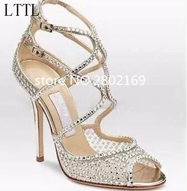 Newest Arrival Bling Bling Crystal Thin High Heels Peep Toe Sexy Women Gladiator Designer Buckle Strap Fashion Summer Sandals