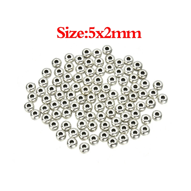 

100pcs/lot Tibetan Silver Flat Round Tiny Metal Beads 5mm Decoration Beading Spacer Accessories DIY Jewelry Making Bracelets
