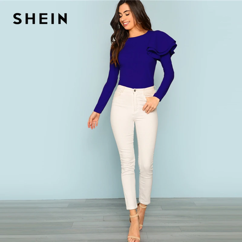 SHEIN Нарядное Боди С Рюшем И Длинными Рукавами, Однотонное Боди С Оригинальной Отделкой