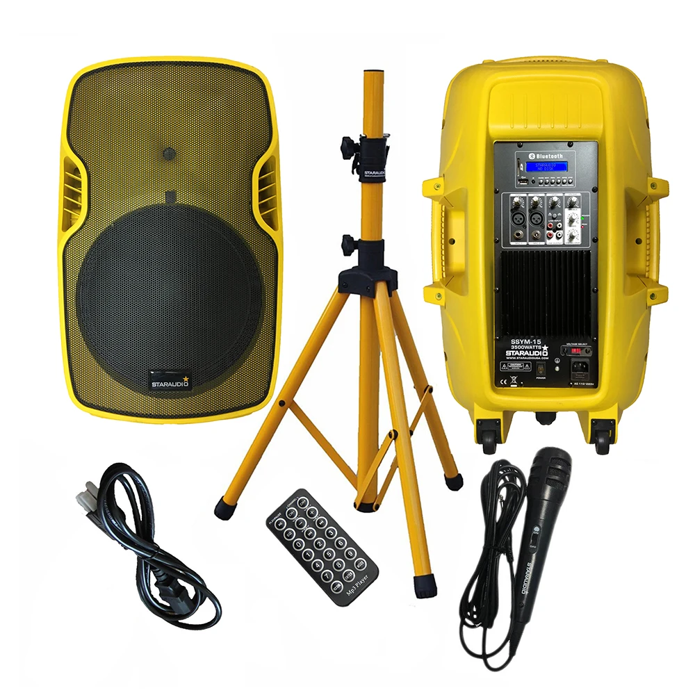 

STARAUDIO 15" 3500W Powered Active DJ Stage Bluetooth Speaker Party KTV Audio Speaker Stand Wired Handheld Microphone SSYM-15