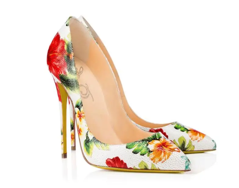 

Four Seasons Sharp Color Printed Leather Shoes Ladies Commuting OL Feet Heels