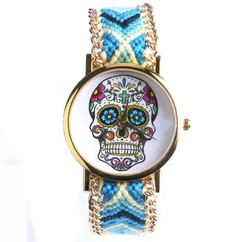 

Elegant New Design 4 Colors Sugar Skull Women/Lady Wrist Wacth With Fabric Band Best Gifts Free Shipping