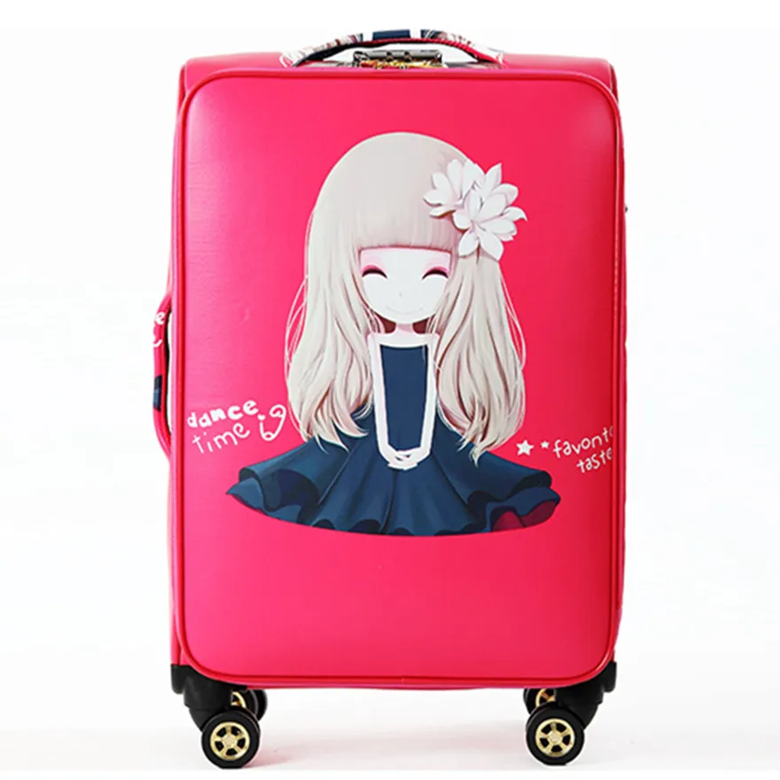 Красивая девушка узор большой емкости чемоданы сумки, женщина Высокое качество Многоцветный путешествия чемодан сумка, водонепроницаемый Спиннер - Цвет: 24 inch red